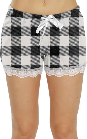 GOFULY Pajama Shorts Women Soft Plaid Summer Lace Lounge Sleep Pj Bottoms Baggy Drawstring Elastic Waist Casual Shorts 2025