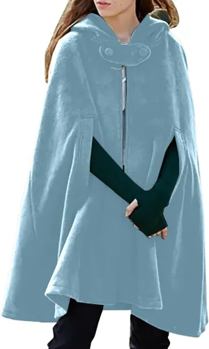 Hooded Medium Women Cape Winter Vintage Overcoat Fashion Button Cloak Woolen Coat Full Zip Fleece for Women Womens Coat
