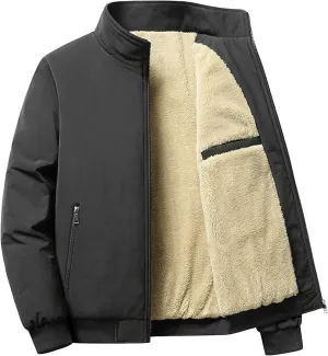 JEKE-DG Men Winter Coats Lapel Sherpa Lined Jackets Faux Fur Plush Button Down Parka Long Sleeve Polar Top Warm Coral Outwear (Medium,Black)