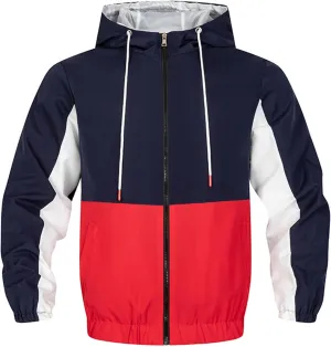 JEShifangjiusu Men'S Lightweight Windbreaker Breathable Hooded Jacket For Outdoors Casual Drawstring Zip Jackets With Hood