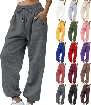 Joggers for Women High Waisted Baggy Fleece Sweatpants with Pockets Casual Drawstring Athletic Workout Jogging Pants