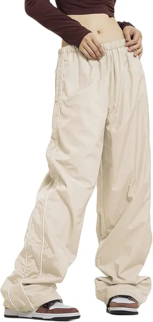 KMBANGI Womens Parachute Pants Baggy Y2k Track Pants Elastic Waist Side Stripes Sweatpants Loose Wide Leg Joggers Cargo Pants