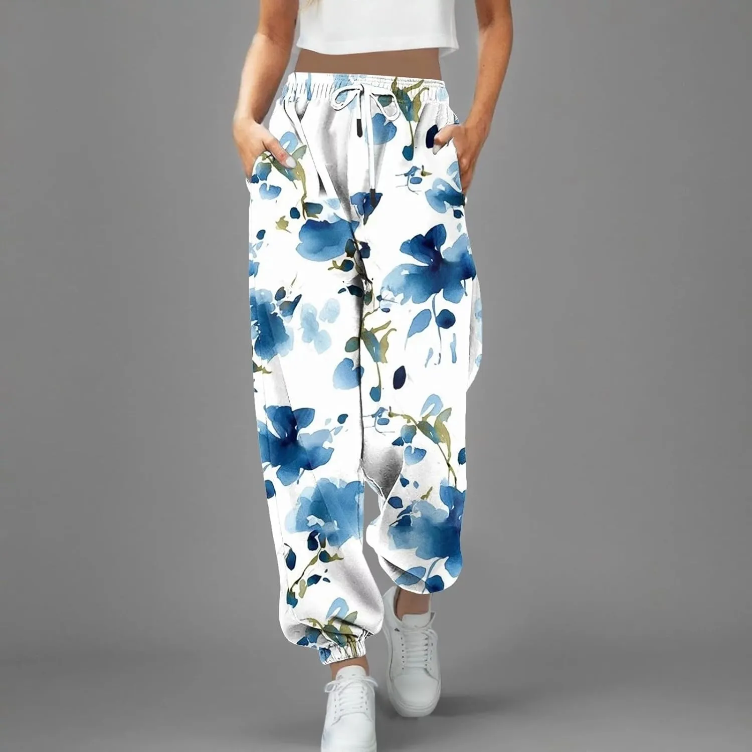 LCMTWX Womens Joggers with Pockets Drawstring Elastic Waisted Heart Print Bottom Pants Baggy Casual Trousers Fleece Pants