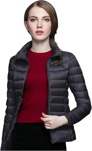 Lightweight Puffer Jacket Women Packable Duck Down Quilted Jacket Winter Warm Padded Bubble Outwear Coat