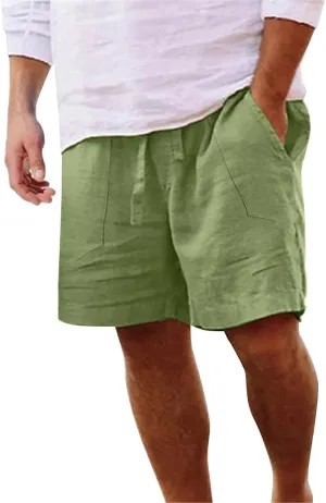 Linen Shorts for Men Summer Soild Color Beach Shorts Elastic Waist Drawstring Outdoors Sports Shorts for Men
