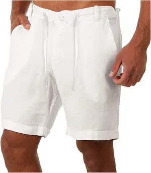Linen Shorts for Men,Summer Breathable Loose Casual Lace Up Beach Vacation Shorts for Men Board Shorts Swim Shorts