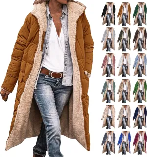 Litetao Long Jackets for Women 2024 Fashion Fleece Lined Hooded down Jacket Fuzzy Long Sleeve Thicken Winter Zip Warm Coats