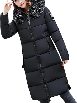 Long Coat for Women Insulated Jacket with Removable Faux Fur Trim Trendy Warm Long Maxi Puffer Coat Outerwear