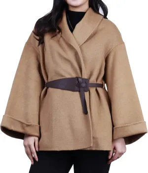 Lu's Chic Women's Wool Blend Coat Cape Cardigans with Belted Poncho Cloak Open Front Luxury