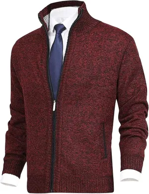 Maiyifu-GJ Men's Full Zip Cardigan Sweater Long Sleeve Stand Collar Slim Knitted Sweaters Lightweight Warm Knit Outerwear