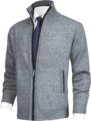 Maiyifu-GJ Men's Full Zip Cardigan Sweater Long Sleeve Stand Collar Slim Knitted Sweaters Lightweight Warm Knit Outerwear