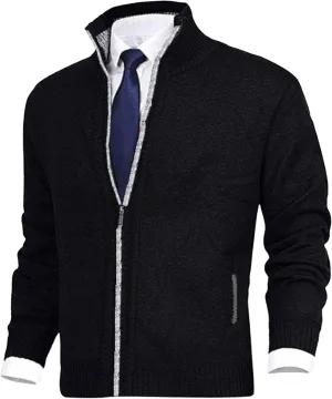 Maiyifu-GJ Men's Full Zip Cardigan Sweater Long Sleeve Stand Collar Slim Knitted Sweaters Lightweight Warm Knit Outerwear