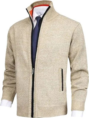 Maiyifu-GJ Men's Full Zip Cardigan Sweater Long Sleeve Stand Collar Slim Knitted Sweaters Lightweight Warm Knit Outerwear