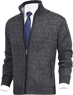Maiyifu-GJ Men's Full Zip Cardigan Sweater Long Sleeve Stand Collar Slim Knitted Sweaters Lightweight Warm Knit Outerwear