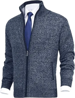 Maiyifu-GJ Men's Full Zip Cardigan Sweater Long Sleeve Stand Collar Slim Knitted Sweaters Lightweight Warm Knit Outerwear