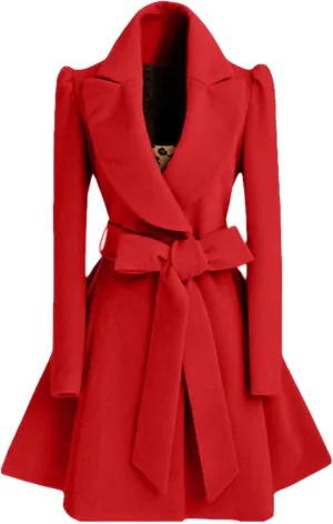Maiyifu-GJ Womens Elegant Dress Coat Mid Long Notched Lapel Wool Blend Trench Coats Fall Winter Fashion Overcoat with Belt