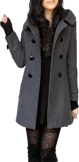 Maiyifu-GJ Womens Warm Double Breasted Wool Blend Coat Fashion Overcoat Fall Winter Mid-Long Trench Coat Jacket with Hood