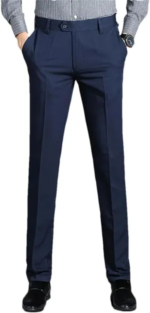 Men Straight Smart Dress Pants Solid Color Slim Elastic Formal Suit Pants