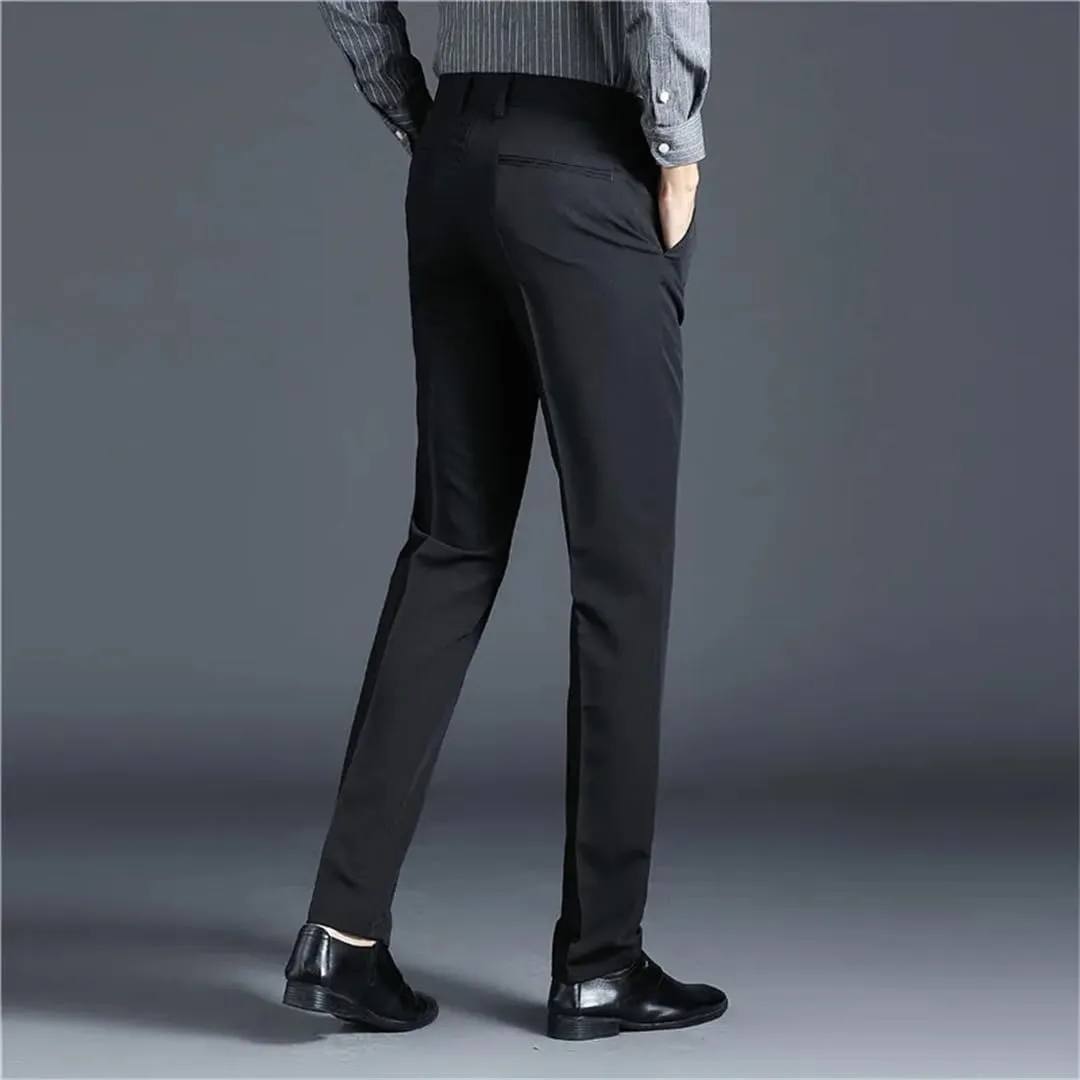 Men Straight Smart Dress Pants Solid Color Slim Elastic Formal Suit Pants