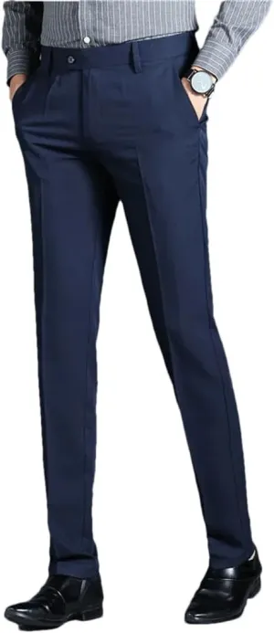 Men Straight Smart Dress Pants Solid Color Slim Elastic Formal Suit Pants