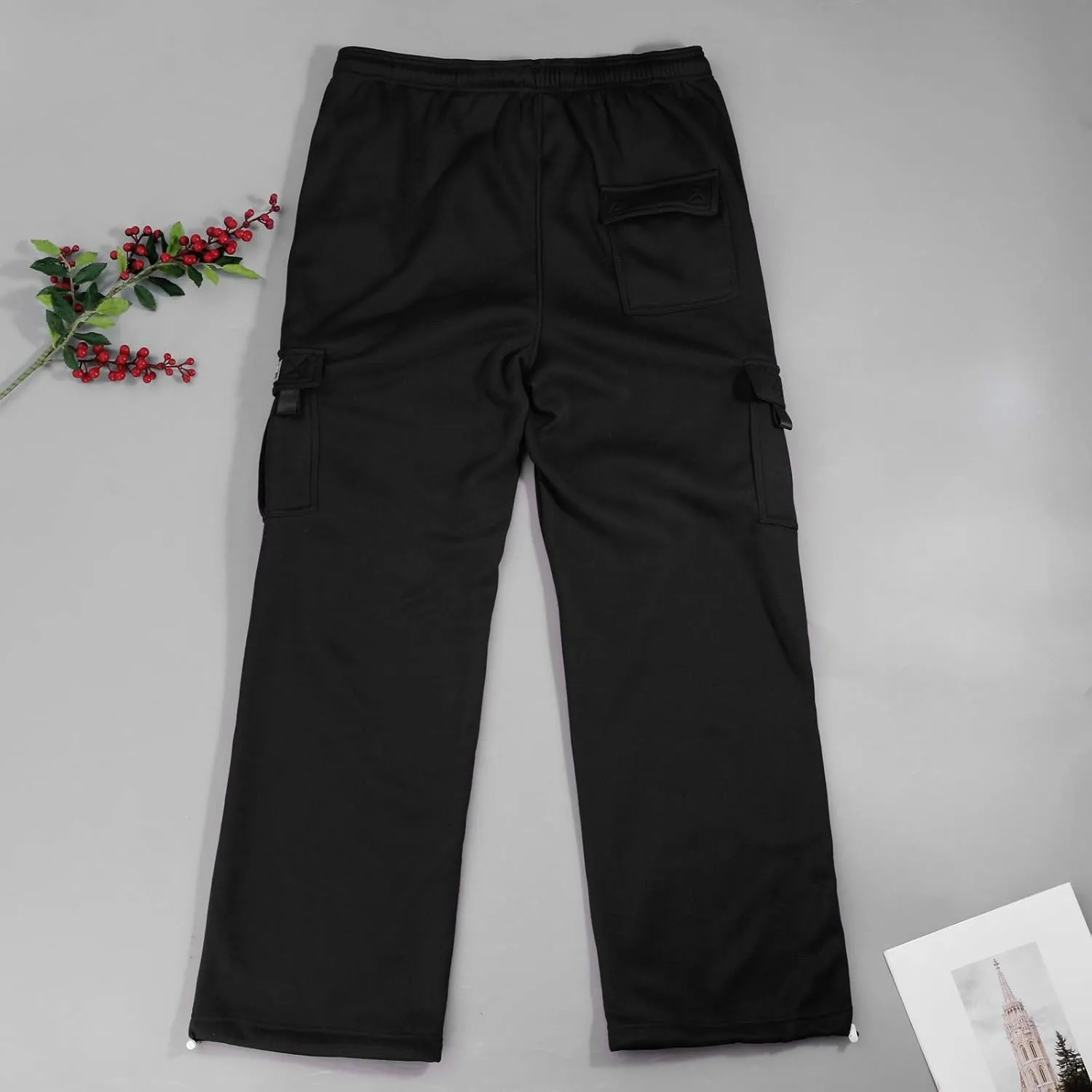 Mencomfy Cargo Pants for Men Plus Size Drawstring Waist Open Bottom Sweatpants with Pockets Loose Fit Workout Pants