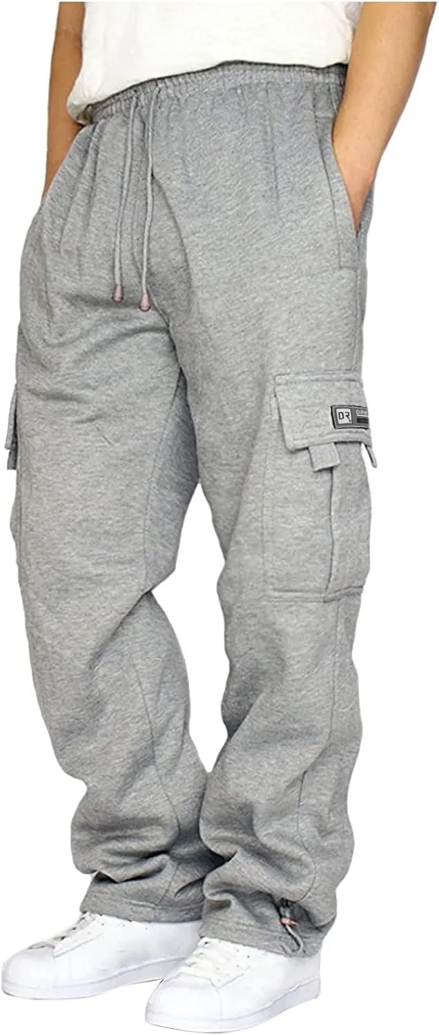 Mencomfy Cargo Pants for Men Plus Size Drawstring Waist Open Bottom Sweatpants with Pockets Loose Fit Workout Pants