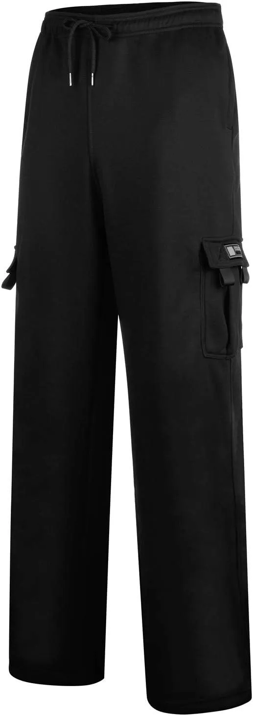 Mencomfy Cargo Pants for Men Plus Size Drawstring Waist Open Bottom Sweatpants with Pockets Loose Fit Workout Pants