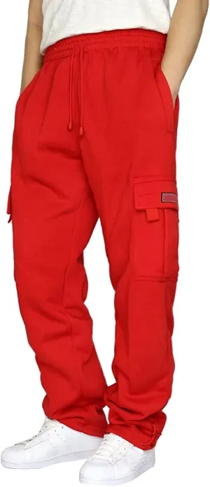 Mencomfy Cargo Pants for Men Plus Size Drawstring Waist Open Bottom Sweatpants with Pockets Loose Fit Workout Pants