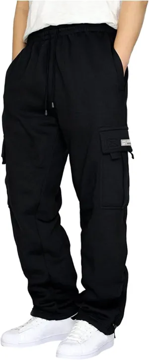 Mencomfy Cargo Pants for Men Plus Size Drawstring Waist Open Bottom Sweatpants with Pockets Loose Fit Workout Pants