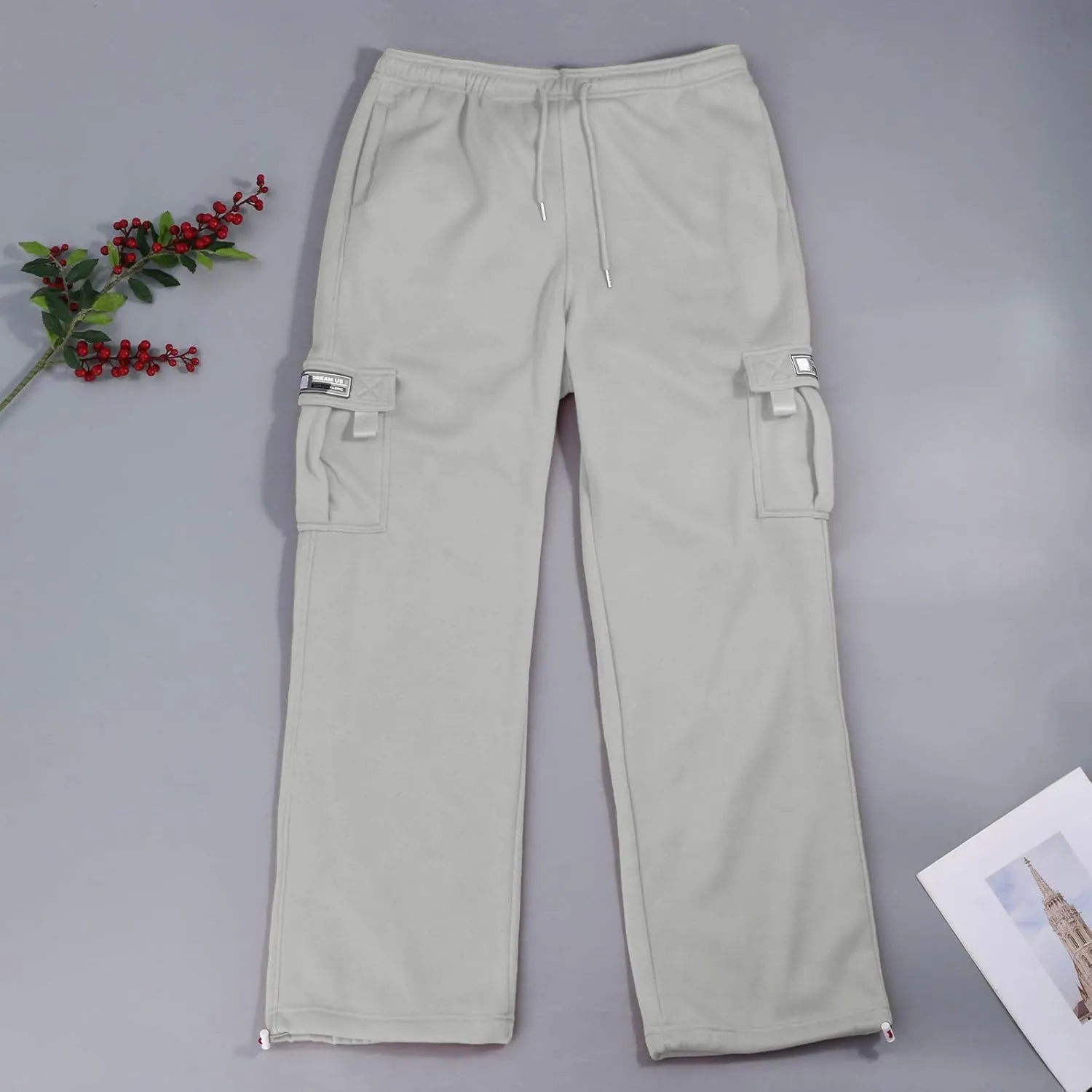 Mencomfy Cargo Pants for Men Plus Size Drawstring Waist Open Bottom Sweatpants with Pockets Loose Fit Workout Pants