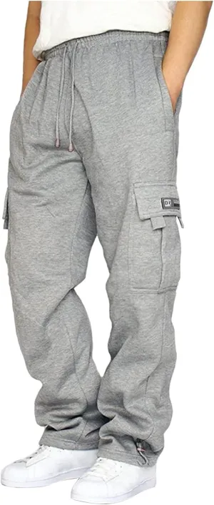 Mencomfy Cargo Pants for Men Plus Size Drawstring Waist Open Bottom Sweatpants with Pockets Loose Fit Workout Pants