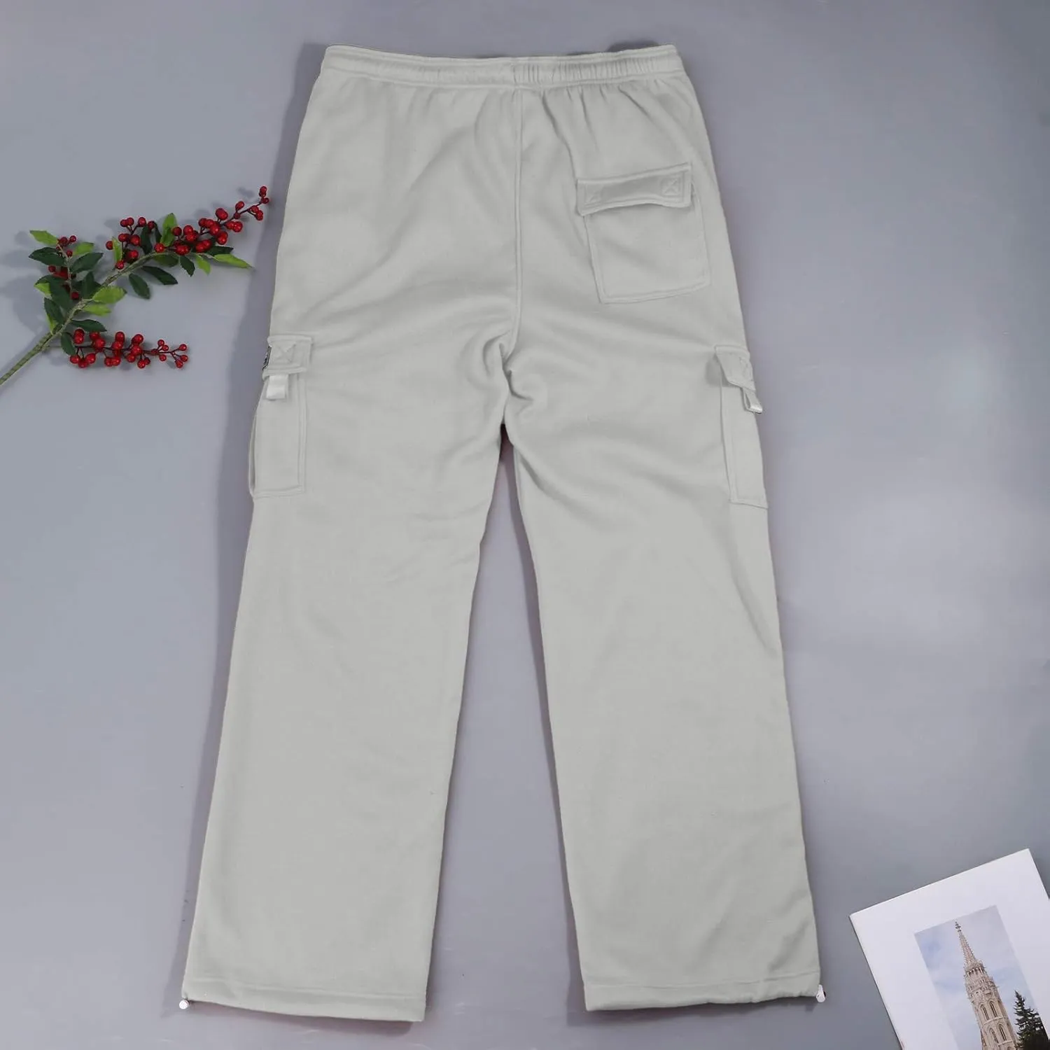 Mencomfy Cargo Pants for Men Plus Size Drawstring Waist Open Bottom Sweatpants with Pockets Loose Fit Workout Pants