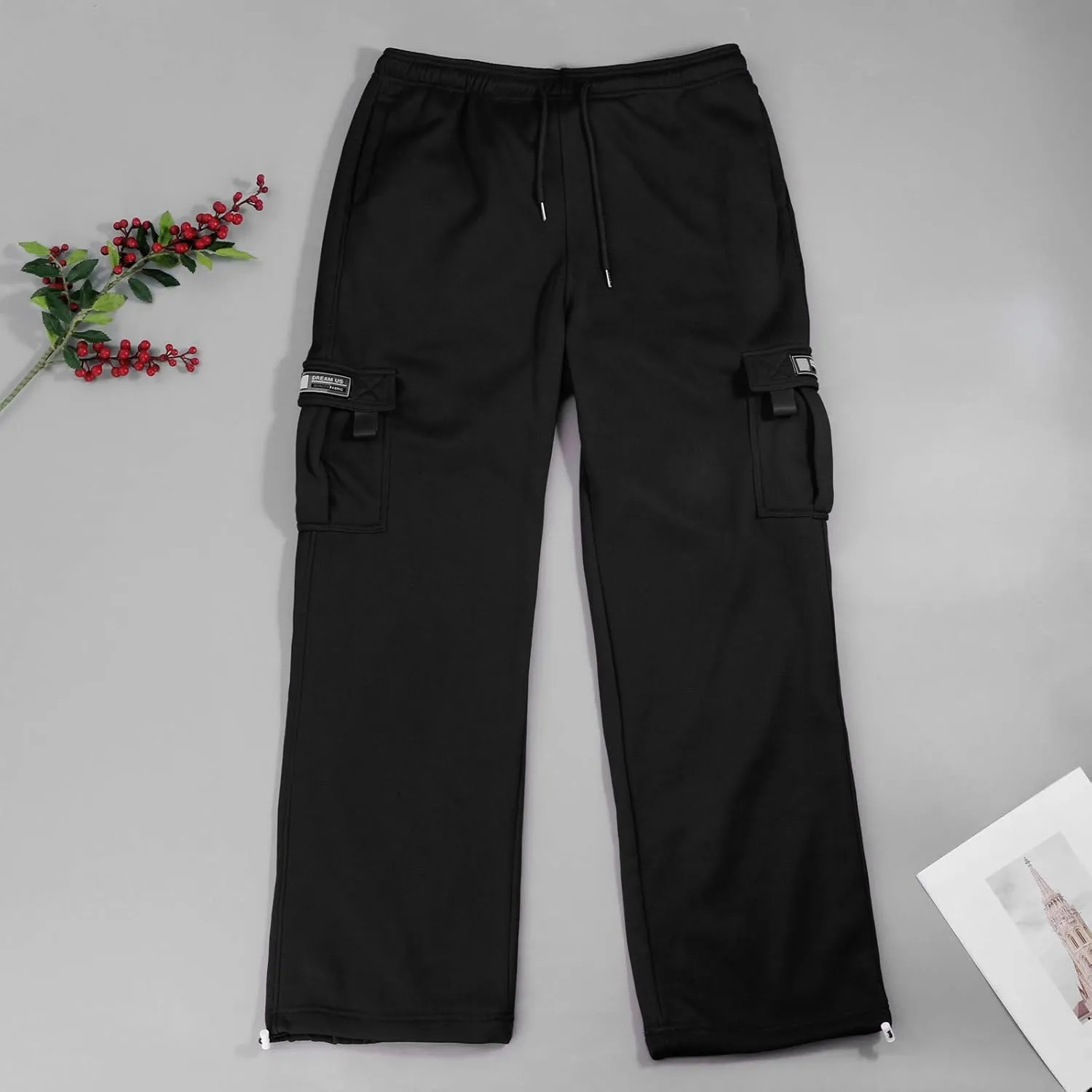 Mencomfy Cargo Pants for Men Plus Size Drawstring Waist Open Bottom Sweatpants with Pockets Loose Fit Workout Pants