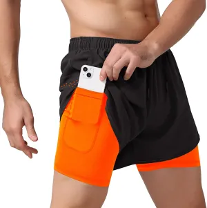 Men's 2 in 1 Running Shorts Quick Dry Athletic Shorts with Compression Liner for Running Athletic Gym