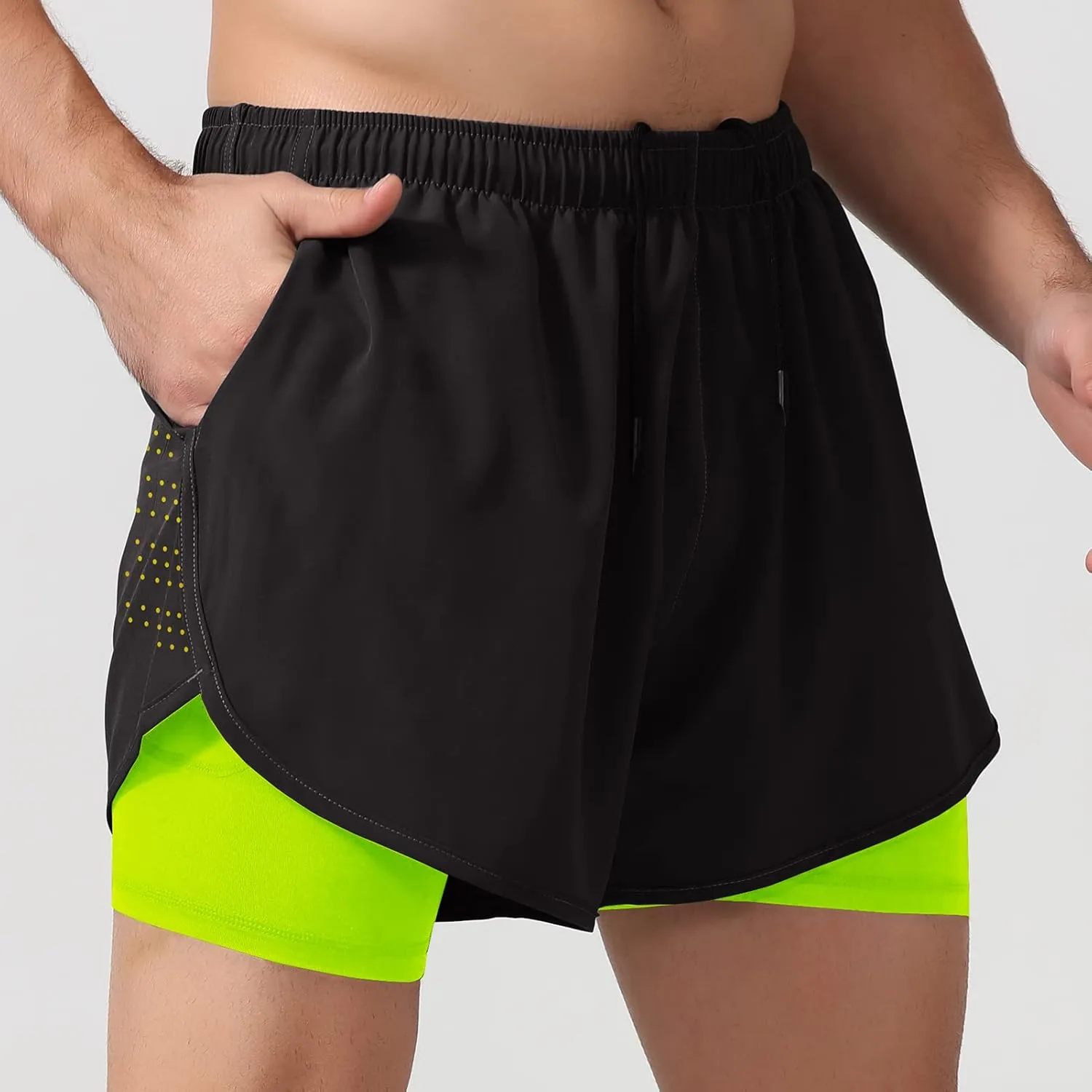 Men's 2 in 1 Running Shorts Quick Dry Athletic Shorts with Compression Liner for Running Athletic Gym