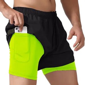 Men's 2 in 1 Running Shorts Quick Dry Athletic Shorts with Compression Liner for Running Athletic Gym