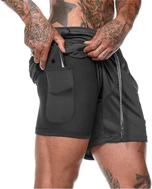 Men's 2 in 1 Workout Running Shorts Training Gym Short, Quick Dry Running Sports Athletic Shorts with Pockets