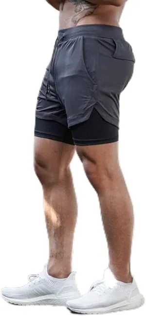 Men's 2 in 1 Workout Running Shorts Training Gym Short, Quick Dry Running Sports Athletic Shorts with Pockets