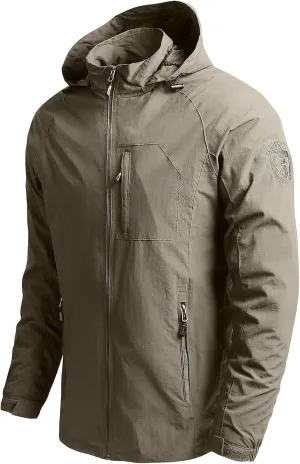 Mens Big and Tall Raincoat Winter Zip Up Waterproof Lightweight Soft Shell Jacket Outdoor Windbreaker with Zip Pocket