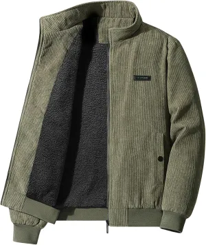 Mens Bomber Jacket Corduroy Fleece Jackets Full Zip Up Sherpa Winter Coat Vintage Trucker Casual Shackets Coats Pockets