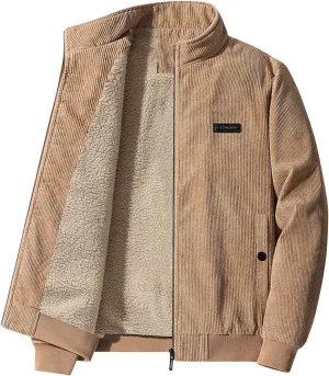 Mens Bomber Jacket Corduroy Fleece Jackets Full Zip Up Sherpa Winter Coat Vintage Trucker Casual Shackets Coats Pockets