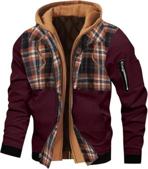 Mens Bomber Jacket Hoodies Casual Fall Winter Military Jacket Outwear Full Zip Winter Warm Padded Coats Outwear