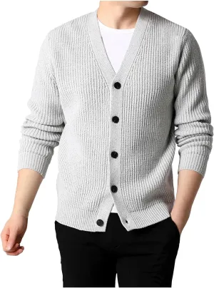 Men's Cardigan Sweater Fashion Solid Color Button Down Slim Jacket V-Neck Long Sleeves Casual Knitwear Coat Tops