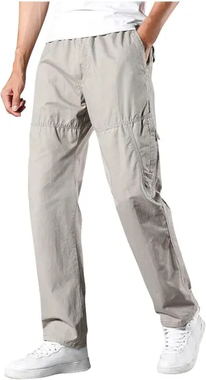 Men's Cargo Pants Plus Size Fashion Solid Color Soft Comfy Full Length Pant Loose Casual Elastic Waist Sweatpant