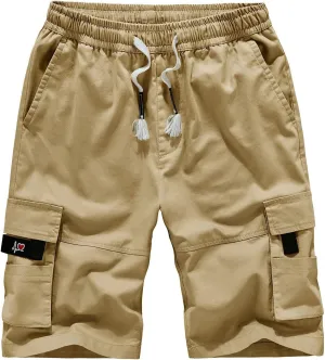 Men's Cargo Shorts Elastic Waistband Drawstring Summer Casual Big Tall Relaxed Fit Outdoor Work Shorts with Pockets