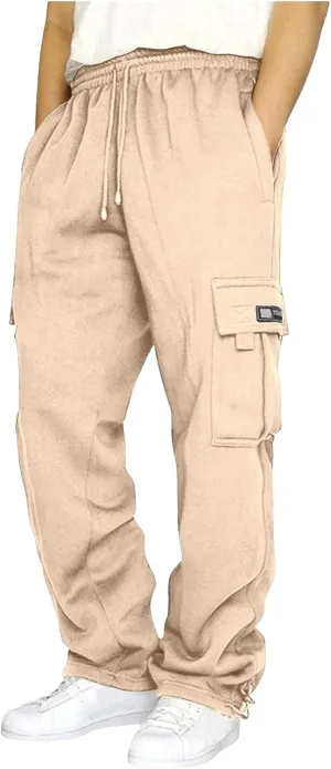 Men's Cargo Sweatpants Casual Soft Warm Joggers Baggy Open Bottom Workout Athletic Pants for Men with Pockets