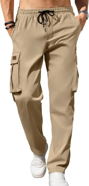 Men's Casual Cargo Sweatpants Waist Drawstring Joggers Tactical Loose Fit Pants for Men with Multi Pockets