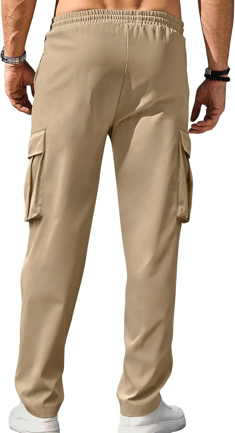 Men's Casual Cargo Sweatpants Waist Drawstring Joggers Tactical Loose Fit Pants for Men with Multi Pockets