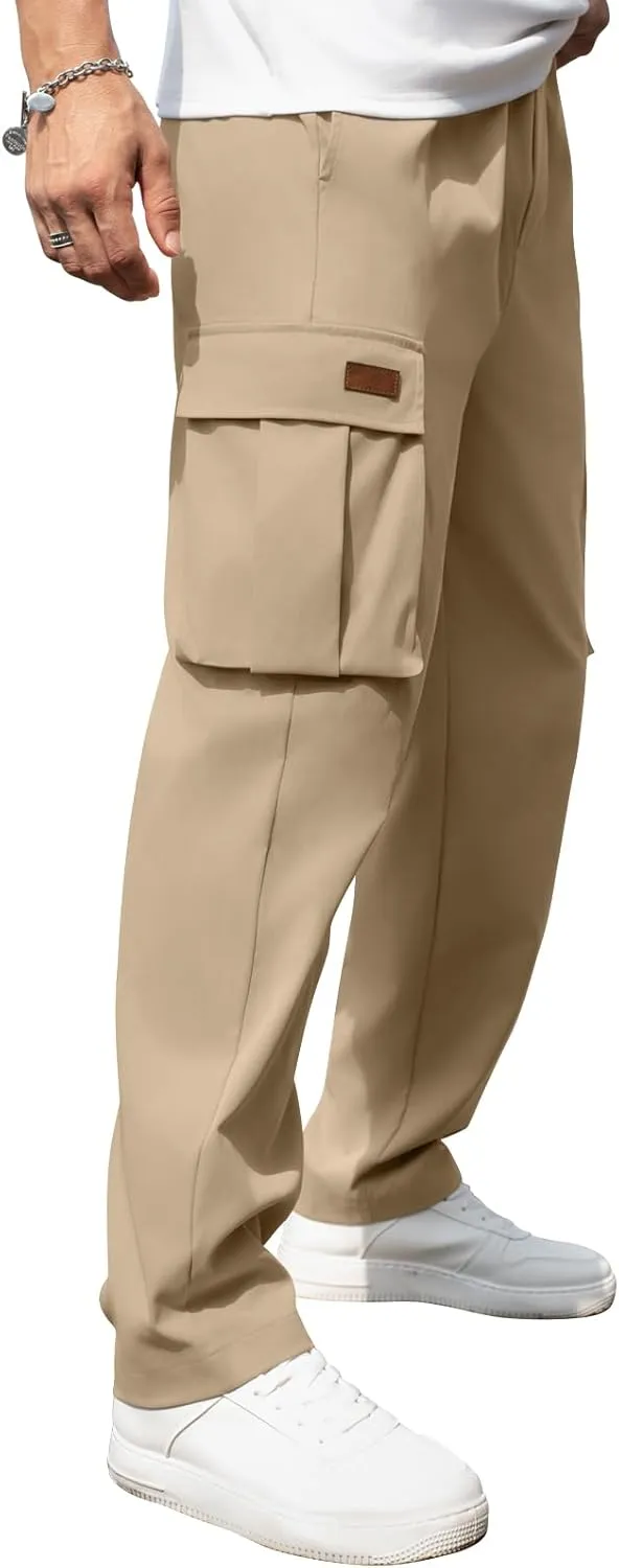 Men's Casual Cargo Sweatpants Waist Drawstring Joggers Tactical Loose Fit Pants for Men with Multi Pockets