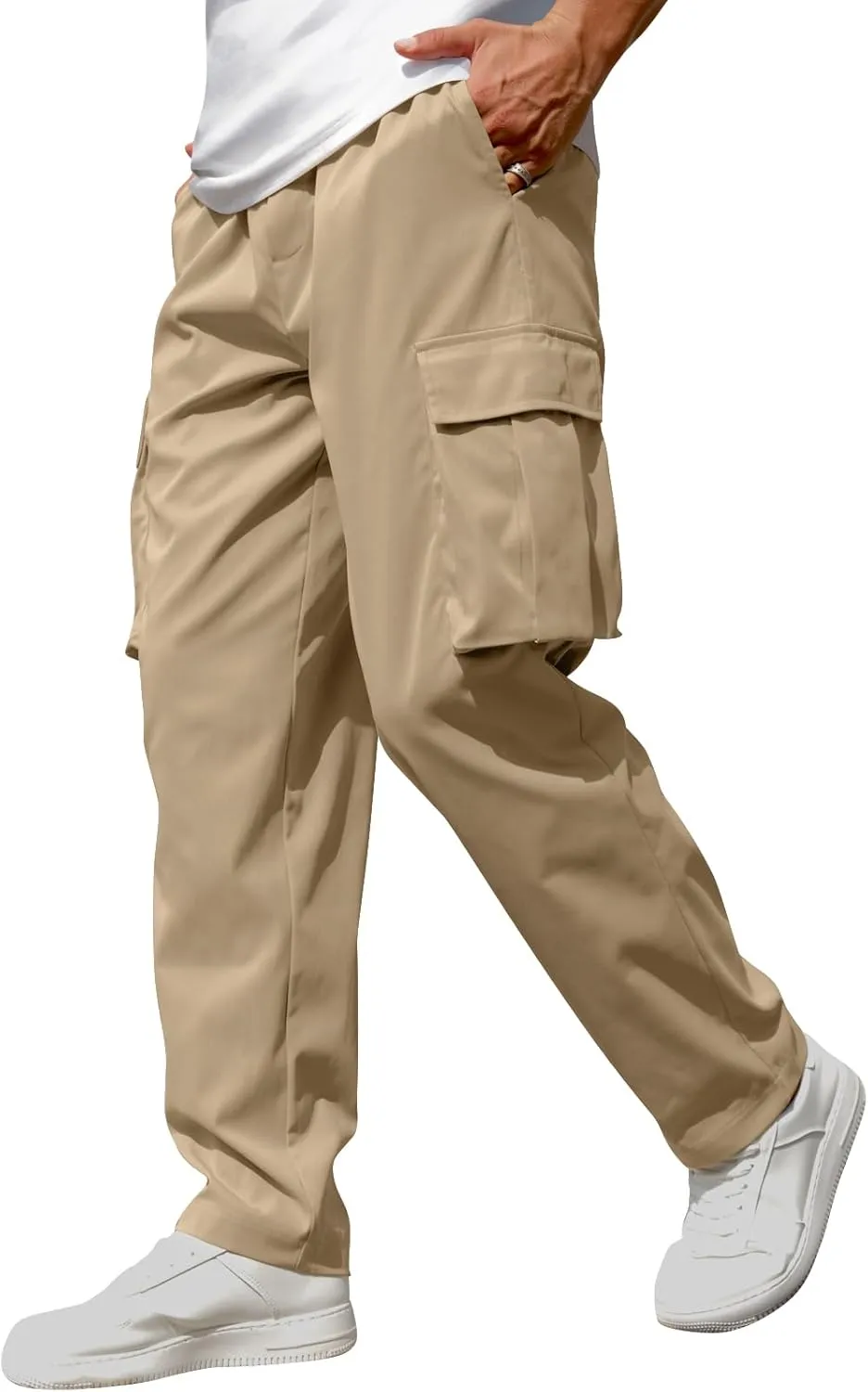 Men's Casual Cargo Sweatpants Waist Drawstring Joggers Tactical Loose Fit Pants for Men with Multi Pockets